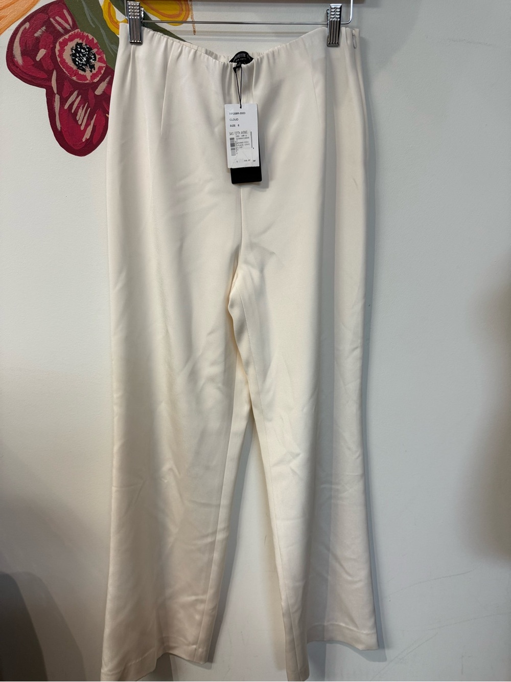 New Lafayette 148 Studio Stretch Silk Pants Cloud White Size 6
